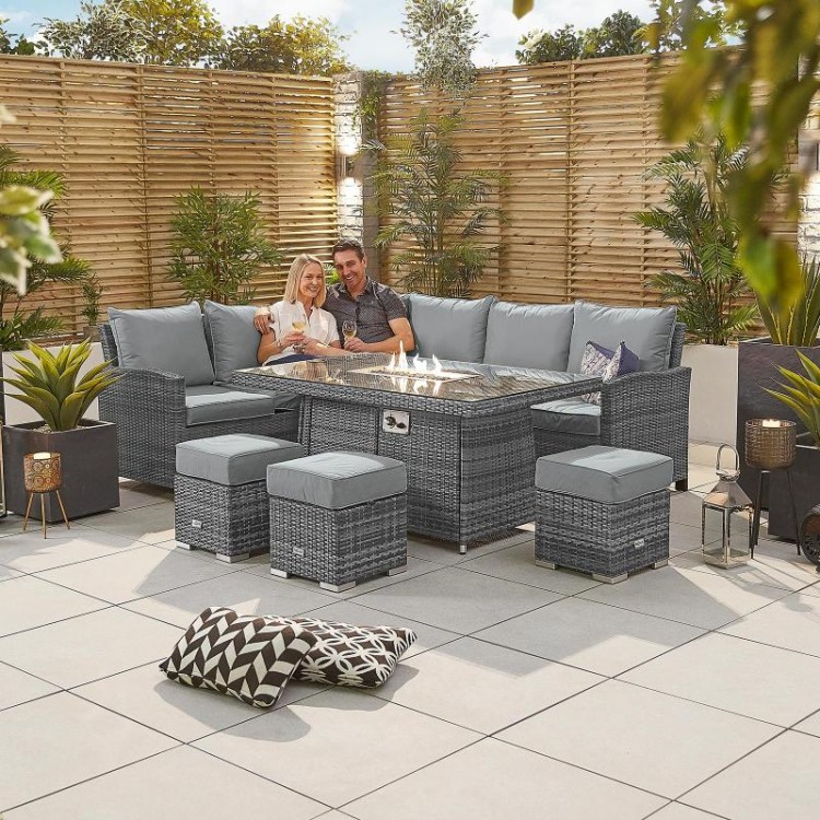 Nova Cambridge Grey Rattan Left Hand Corner Dining Set with Fire